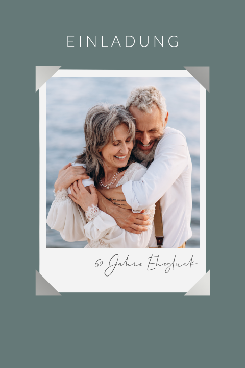 Einladungskarte Hochzeitstag: Portrait mit Foto in Grün