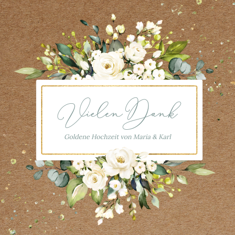 Dankeskarte Goldene Hochzeit: Weiße Blumen
