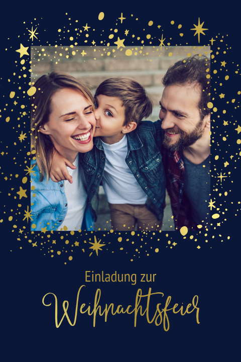 Einladungskarte Weihnachten: Abendstern mit Foto in Blau