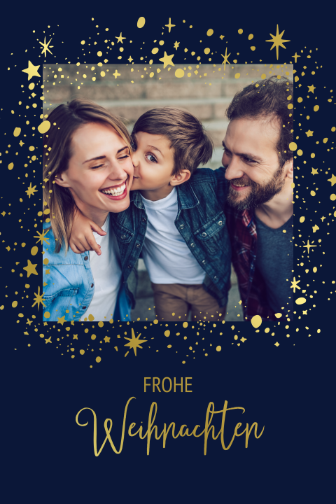 Grußkarte Weihnachten: Abendstern mit Foto in Blau