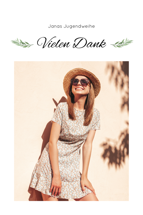 Dankeskarte Jugendweihe: Floral mit Foto