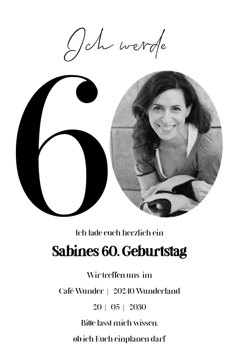 Einladungskarte 60. Geburtstag: Jubiläum 60 mit Foto in Weiß