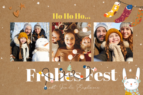 Weihnachtskarte: Bunte Weihnachten mit Fotos in Kraft Look