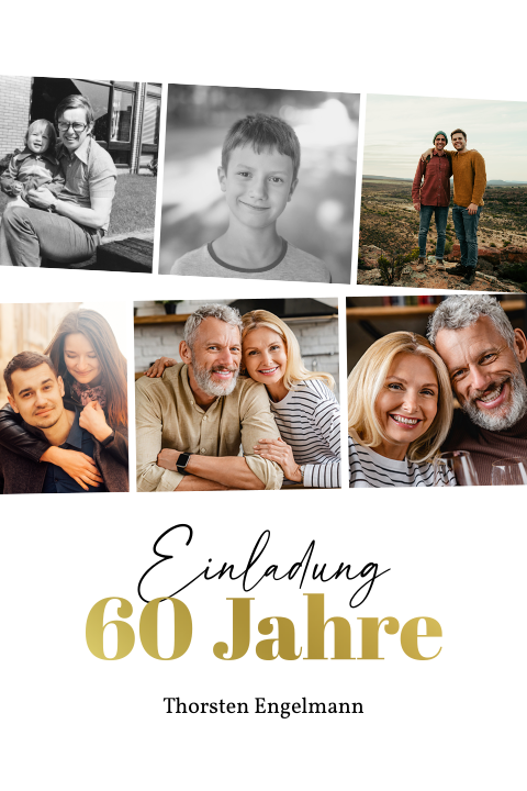Einladungskarte 60. Geburtstag: Fotoband - 60 mit Fotos in Weiß
