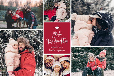 Weihnachtskarte: Bildreich mit Fotos in Dunkelrot