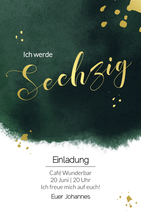 Einladungskarte 60. Geburtstag: Goldene Feier in Grün