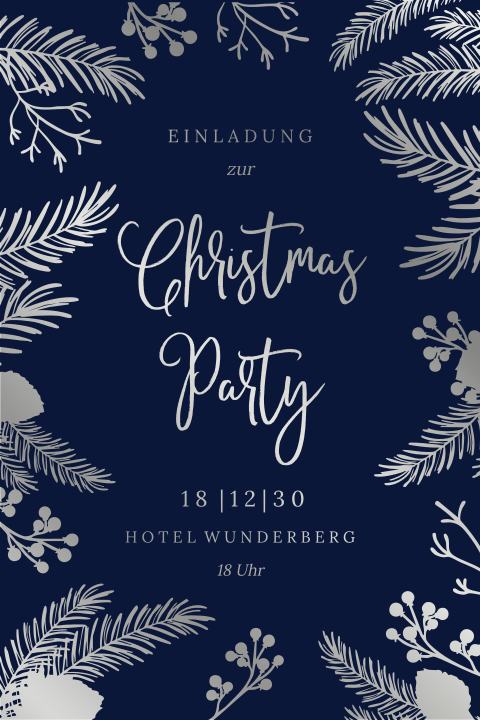 Einladungskarte Weihnachten: Weihnachtszweige in Blau