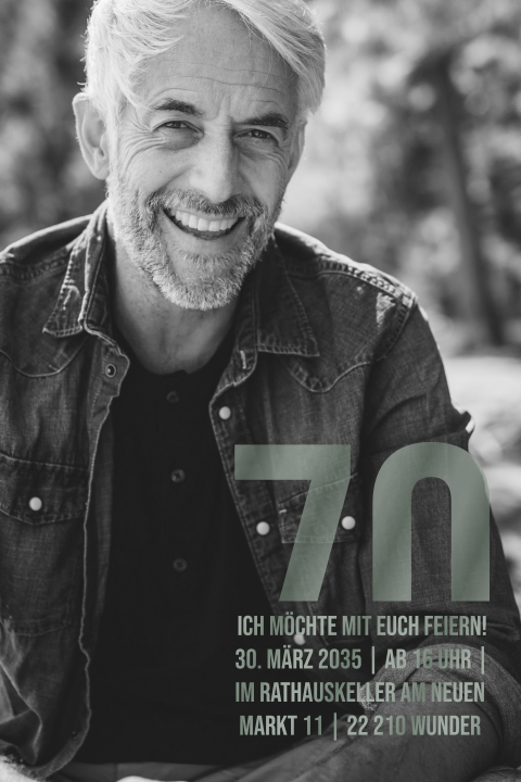 Einladungskarte 70. Geburtstag: Maskierte 70 mit Foto