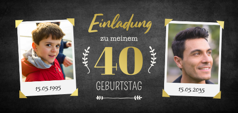 Einladungskarte 40. Geburtstag: Ich & Ich mit Fotos in Schwarz