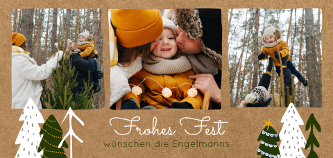 Weihnachtskarte: Weihnachtlicher Wald mit Fotos in Kraft Look
