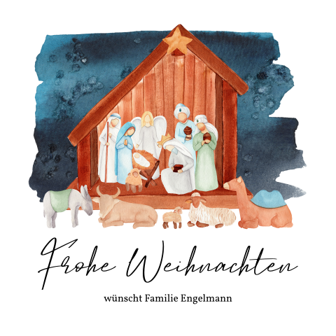 Weihnachtskarte: Geburt Jesu in Weiß