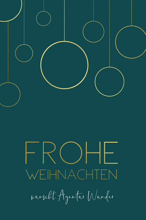Weihnachtskarte: Goldene Kugeln mit Foto in Grün