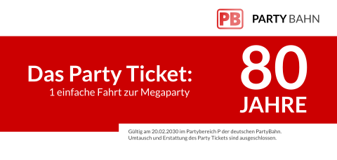 Einladungskarte 80. Geburtstag: Partybahn in Weiß