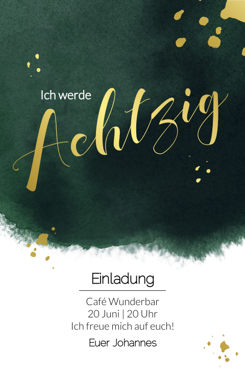 Einladungskarte 80. Geburtstag: Goldene Feier in Grün