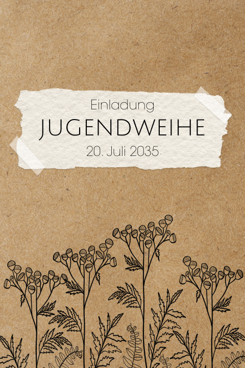 Einladungskarte Jugendweihe: Blumen auf Krafttextur in Kraft Look