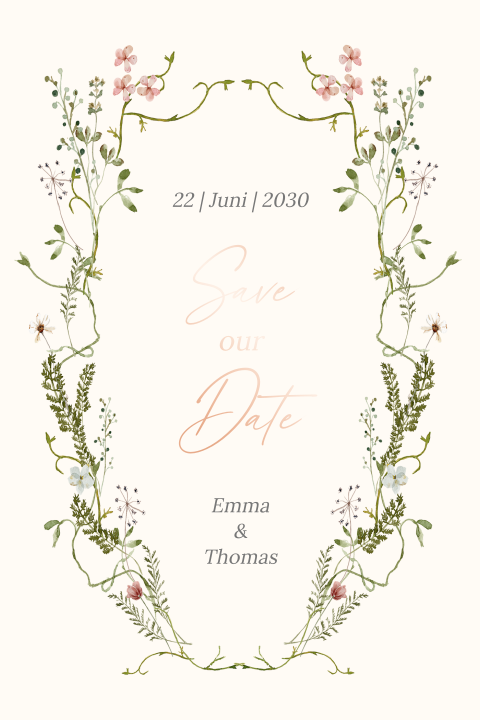 Save The Date Karte: Frühlingserwachen mit Foto in Creme