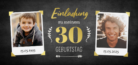 Einladungskarte 30. Geburtstag: Ich & Ich mit Fotos in Schwarz
