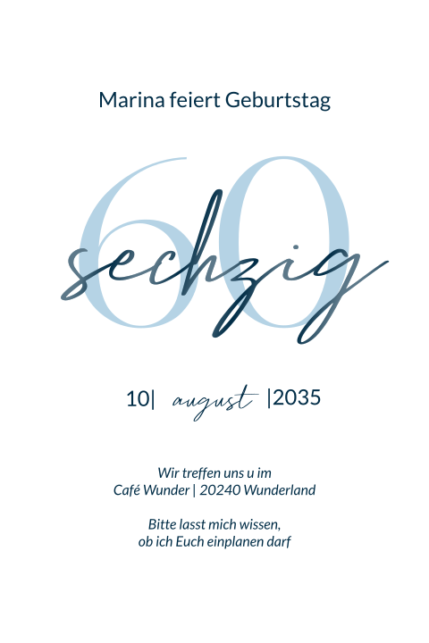Einladungskarte 60. Geburtstag: Elegante Jubiläumszahl mit Foto in Weiß