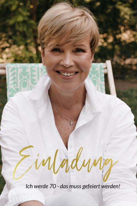 Einladungskarte 70. Geburtstag: Goldene Schrift mit Foto