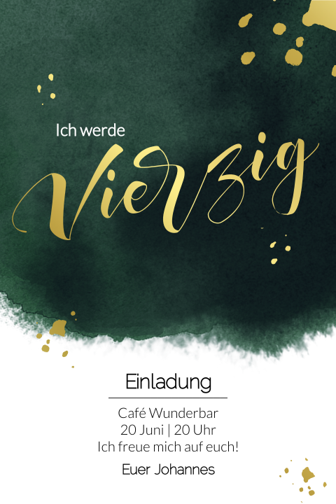 Einladungskarte 40. Geburtstag: Goldene Feier 40 in Grün