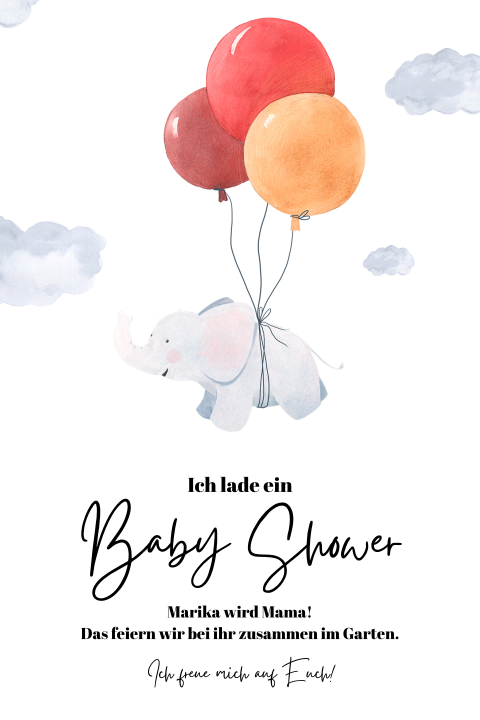 Einladungskarte Babyparty: Kleiner Elefant