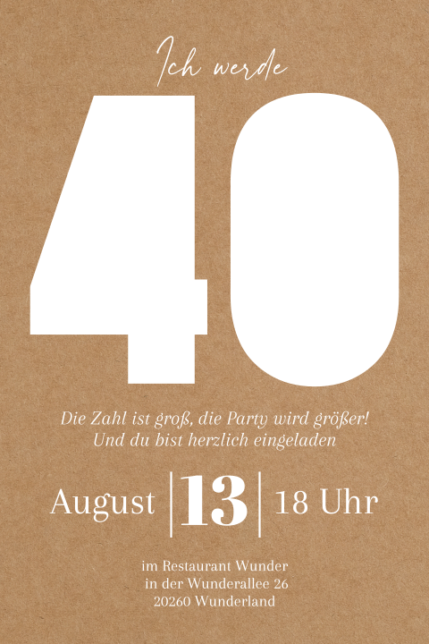 Einladungskarte Geburtstag: Ausgestanzte 40 mit Fotos in Kraft Look