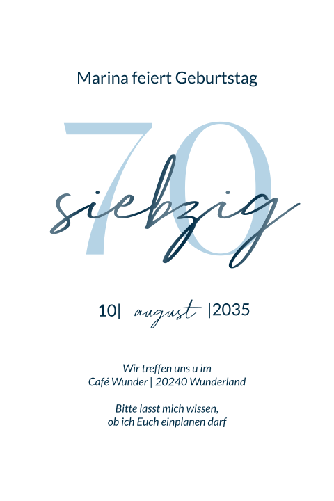Einladungskarte 70. Geburtstag: Elegante Jubiläumszahl mit Foto in Weiß