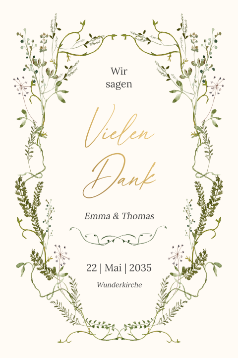 Dankeskarte Hochzeit: Frühlingserwachen mit Foto in Creme