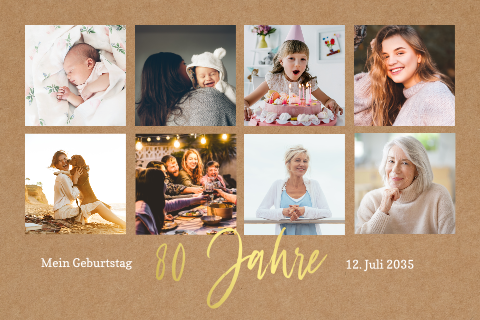 Einladungskarte 80. Geburtstag: Meine Erinnerungen 80 mit Fotos in Kraft Look