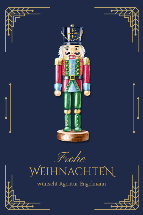 Weihnachtskarte: Der Nussknacker mit Foto in Blau
