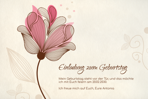 Einladungskarte Geburtstag: Blütentraum in Rosa mit Foto in Creme