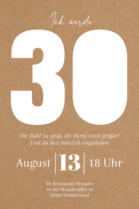 Einladungskarte Geburtstag: Ausgestanzte 30 mit Fotos in Kraft Look
