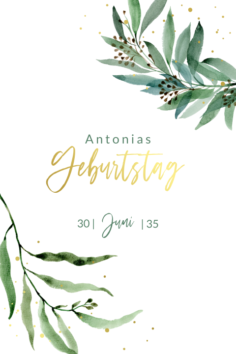 Einladungskarte 80. Geburtstag: Soft Greenery in Weiß