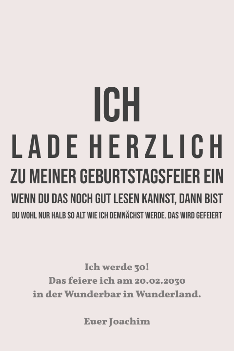 Einladungskarte 30. Geburtstag: Sehtest in Creme