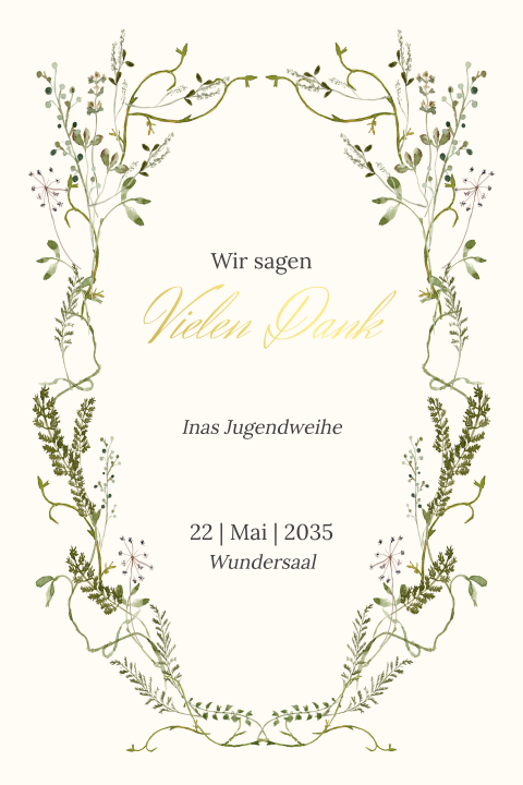 Dankeskarte Jugendweihe: Zartes Grün mit Foto in Creme
