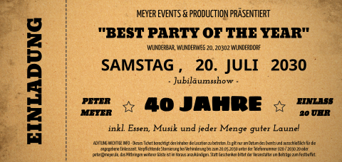 Einladungskarte Geburtstag: Vintage Ticket in Kraft Look