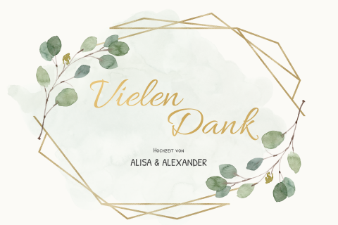 Dankeskarte Hochzeit: Goldener Rahmen