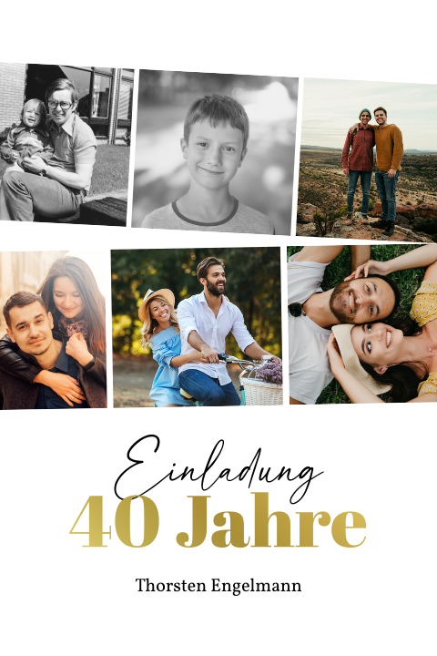Einladungskarte 40. Geburtstag: Fotoband - 40 mit Fotos in Weiß
