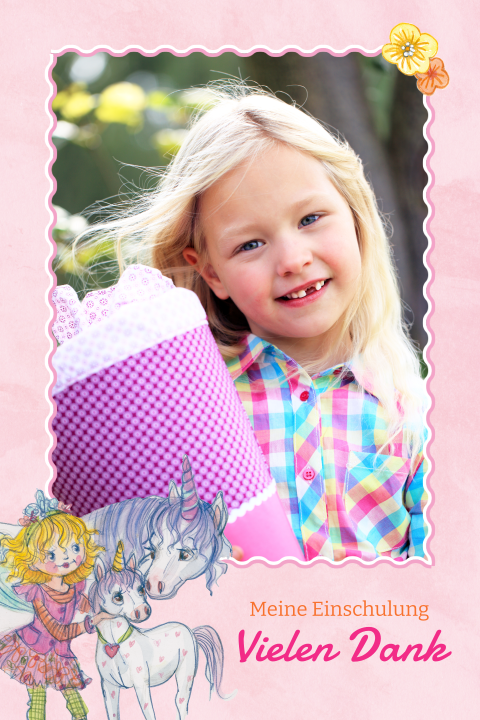 Dankeskarte Einschulung: Lillifee - Einhornfamilie