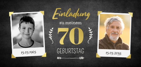 Einladungskarte 70. Geburtstag: Ich & Ich mit Fotos in Schwarz