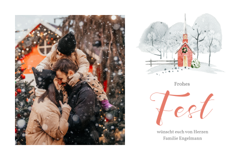 Weihnachtskarte: Kleine Kapelle mit Foto in Weiß