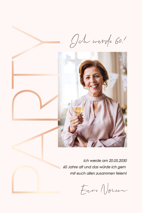 Einladungskarte 80. Geburtstag: Edle Party mit Foto in Rosa
