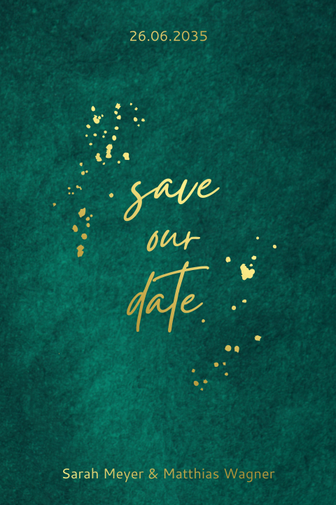 Save The Date Karte: Gold & Grün in Grün