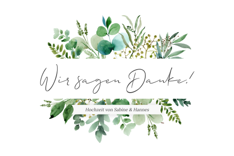 Dankeskarte Hochzeit: Greenery in Weiß