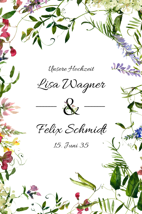 Einladungskarte Hochzeit: Wildblumen in Weiß