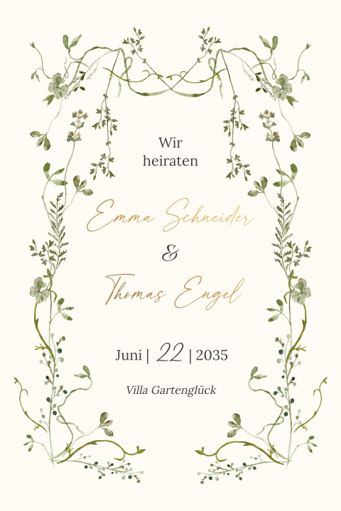 Einladungskarte Hochzeit: Frühlingserwachen in Creme