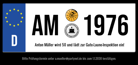 Einladungskarte Geburtstag: Kennzeichen mit Foto in Weiß