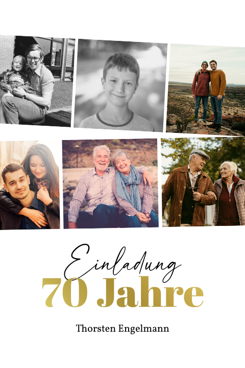 Einladungskarte 70. Geburtstag: Fotoband - 70 mit Fotos in Weiß
