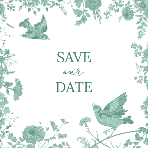 Save The Date Karte: Turteltauben mit Foto in Weiß