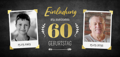 Einladungskarte 60. Geburtstag: Ich & Ich mit Fotos in Schwarz